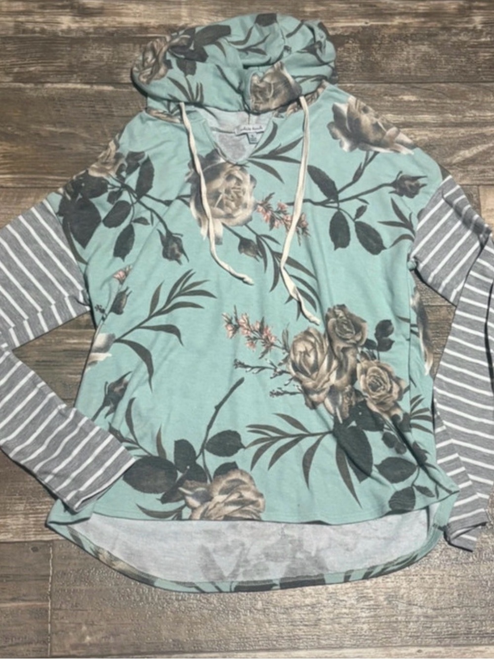 white birch Mint Floral & Striped Hooded Pullover